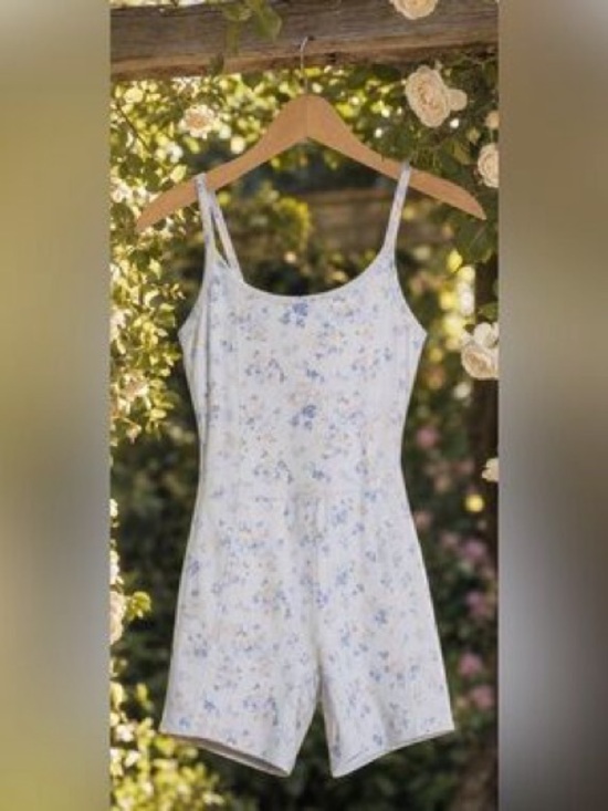 LoveShackFancy Pants - LovesShackFancy | Floral Sleeveless Romper in White and Light Blue